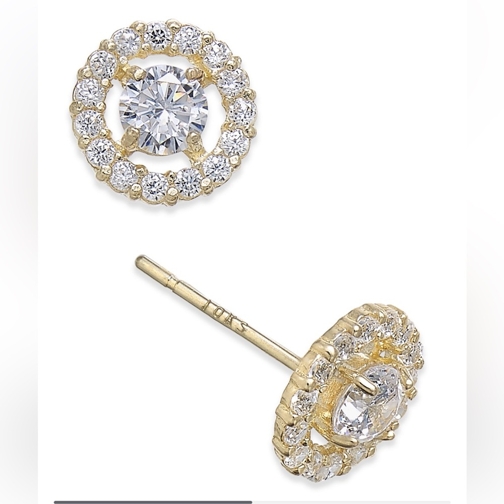 Macys Flower Cluster Cubic Zirconia Stud Earrings in 10K Gold